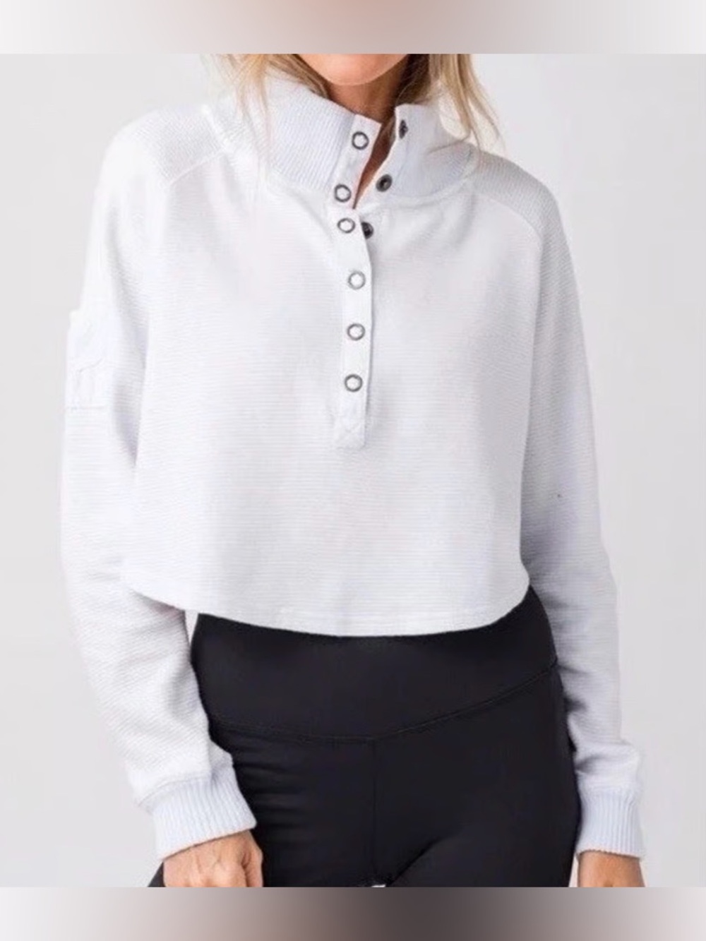Free People So Fly Henley Cropped Snap-Button Pullover Top - White